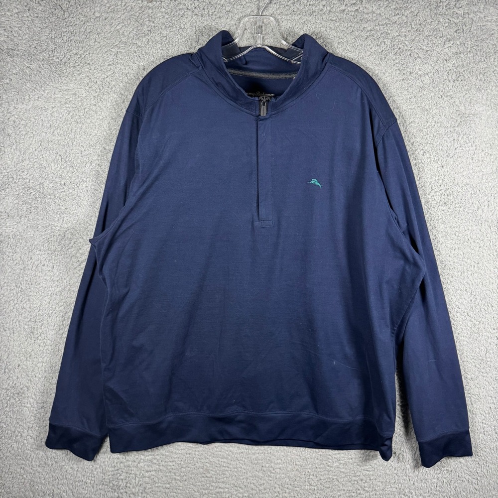 Tommy Bahama IslandZone Mens XXL Navy Blue Quarter Zip Pullover Marlin Logo